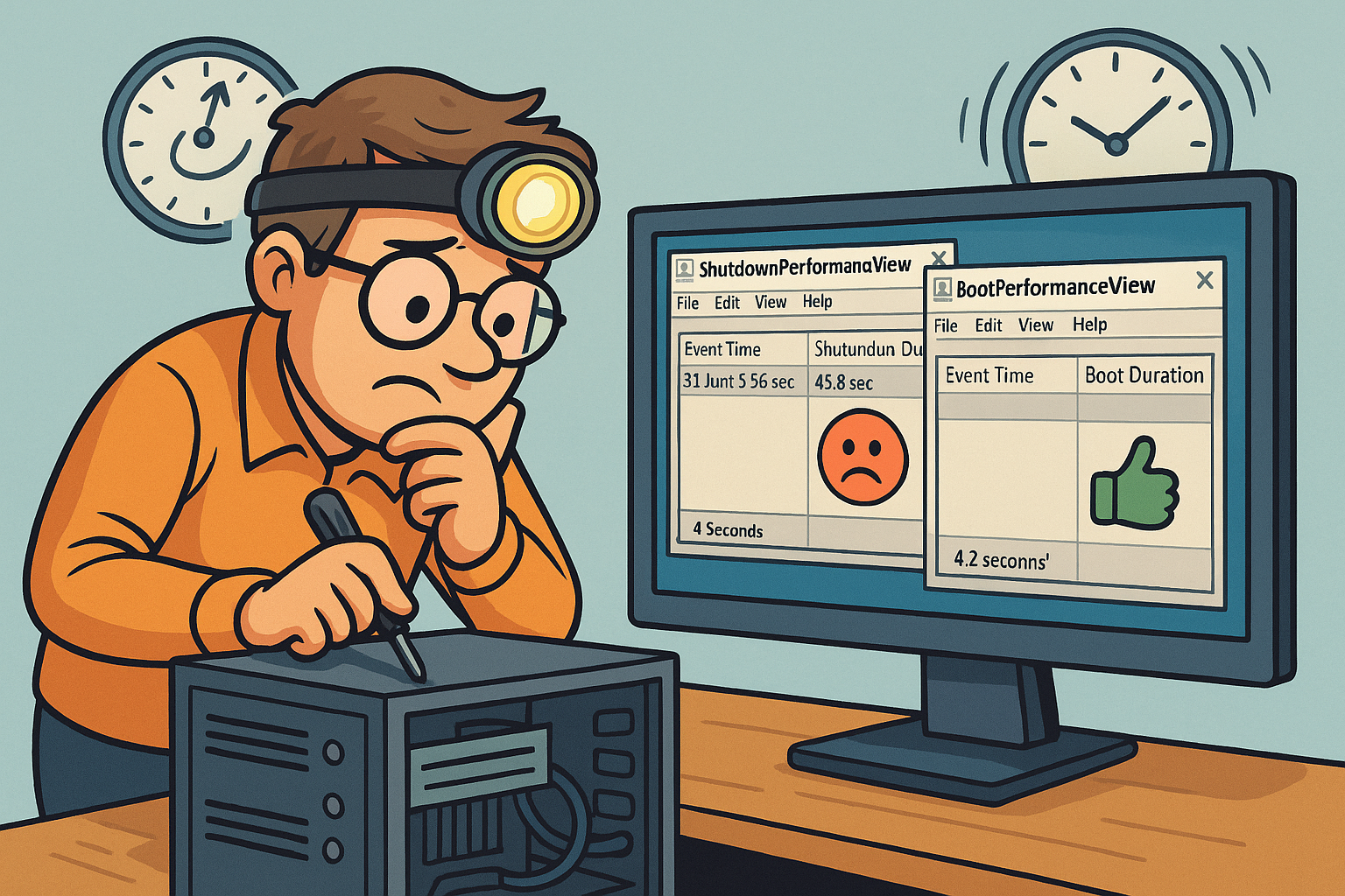 Zwei NirSoft-Tools analysieren Start- und Shutdown-Zeiten eines Windows-PCs mit übersichtlicher Darstellung